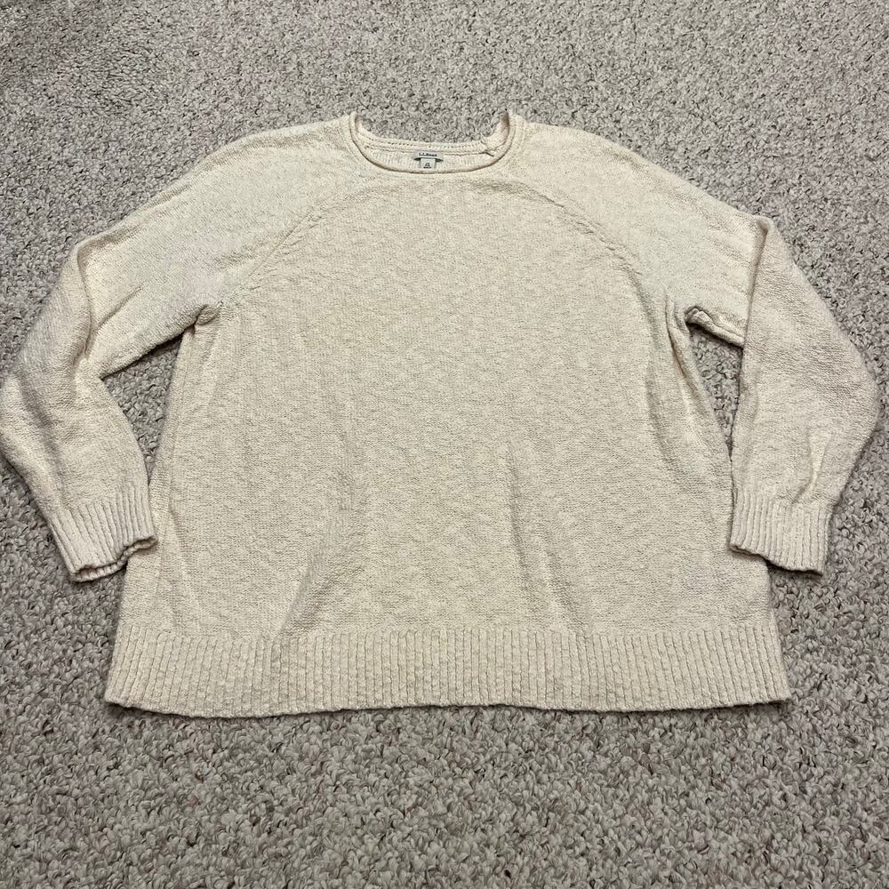 LL Bean Cotton Slub Rollneck Sweater 2X Cream Preppy Classic Midweight Casual